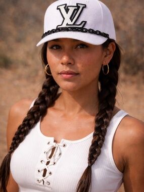 Chain-Detail White Ball Cap